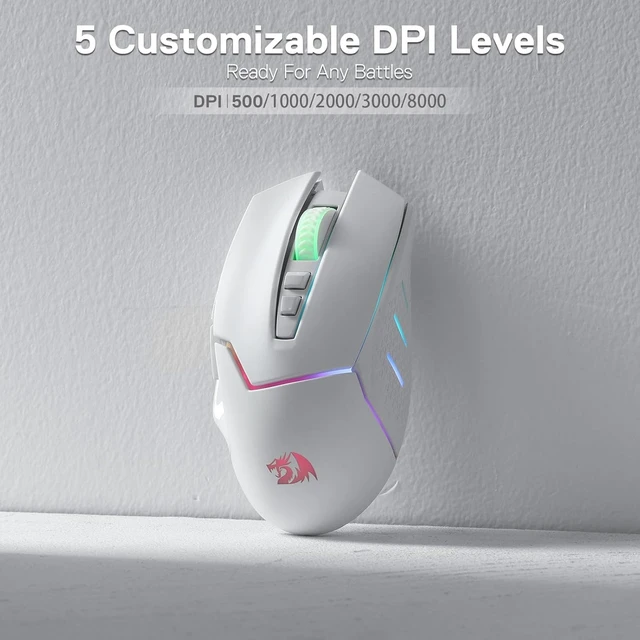 Alt view image 5 of 7 - M690 PRO Wireless Gaming Mouse, 8000 DPI Wired/Wireless Gamer Mouse w/Rapid Fire Key, 8 Macro Buttons, Ergonomic Design for PC/Mac/Laptop, White