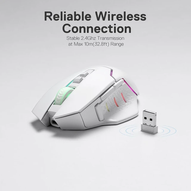 Alt view image 4 of 7 - M690 PRO Wireless Gaming Mouse, 8000 DPI Wired/Wireless Gamer Mouse w/Rapid Fire Key, 8 Macro Buttons, Ergonomic Design for PC/Mac/Laptop, White