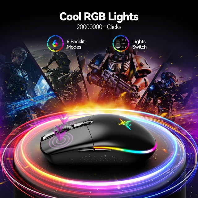 Alt view image 5 of 7 - Dual-Mode Wireless & Wired Gaming Mouse 8000 DPI -Black | 100Hrs Battery,2.4G+USB-C,6 Programmable Buttons, RGB backlit, Rechargeable Gaming Mouse for PC, Mac, Laptop and Gaming Setup
