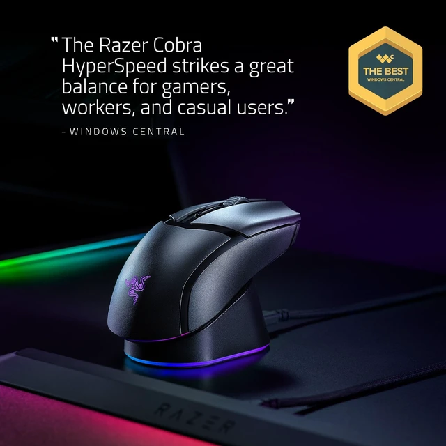 Alt view image 2 of 7 - Cobra HyperSpeed Wireless Gaming Mouse, 62g Lightweight, Black | Chroma RGB Lighting, Scroll Wheel, 26K Sensor, Gen-4 Switches (All Optical), 2.4GHz, Bluetooth & USB C