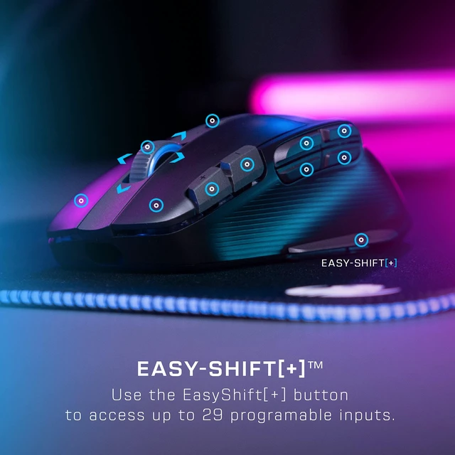 Alt view image 3 of 7 - Kone XP Air Wireless RGB Gaming Mouse for PC | 19K DPI Sensor, Rechargeable 100-Hr Battery, Charging Dock, 29 Programmable Inputs, Ergonomic, Bluetooth, 4D Wheel, Black
