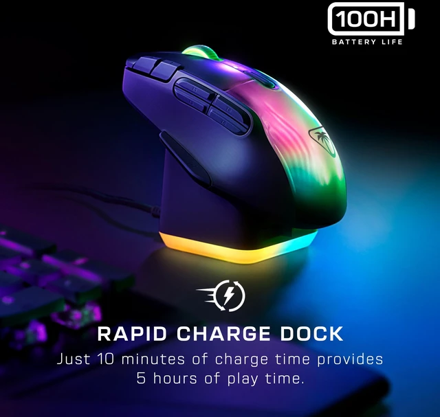 Alt view image 4 of 7 - Kone XP Air Wireless RGB Gaming Mouse for PC | 19K DPI Sensor, Rechargeable 100-Hr Battery, Charging Dock, 29 Programmable Inputs, Ergonomic, Bluetooth, 4D Wheel, Black