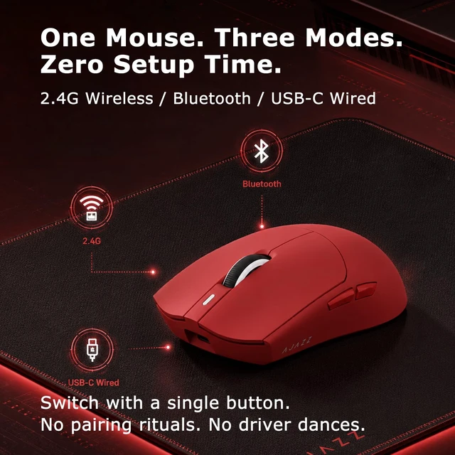 Alt view image 5 of 7 - AJ139P V3 MC Wireless Gaming Mouse with RGB Magnetic Charging Dock, Tri-Mode 2.4G/Bluetooth/Wired, 69g, Up to 24000 DPI, 800mAh Battery, 6 Programmable Buttons, On-Board Memory, 80M Clicks, Red