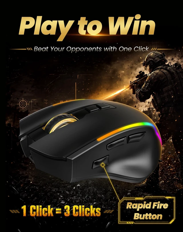 Alt view image 2 of 7 - Wireless Gaming Mouse,2.4GHz/USB-C, 1000Hz,7 Custom Buttons 13 RGB | 12800 DPI, 700mAh Rechargeable Battery, 13 RGB Modes, Macro Support, Ergonomic Design