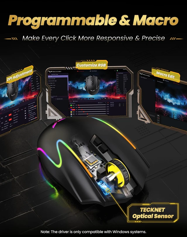 Alt view image 7 of 7 - Wireless Gaming Mouse,2.4GHz/USB-C, 1000Hz,7 Custom Buttons 13 RGB | 12800 DPI, 700mAh Rechargeable Battery, 13 RGB Modes, Macro Support, Ergonomic Design