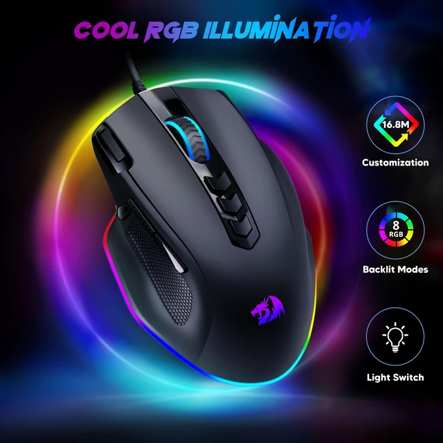 Alt view image 2 of 7 - Wired Gaming Mouse, RGB Backlit Ergonomic Gamer Mouse Up to 8000 DPI, 11 Programmable Buttons & 7 Backlit Modes, Extra Sniper Button, Mouse Gamer for Windows PC Gamers, M614