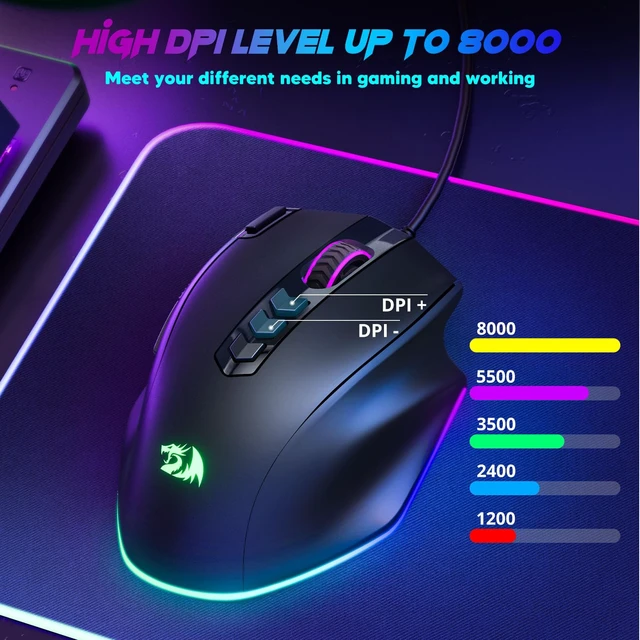 Alt view image 4 of 7 - Wired Gaming Mouse, RGB Backlit Ergonomic Gamer Mouse Up to 8000 DPI, 11 Programmable Buttons & 7 Backlit Modes, Extra Sniper Button, Mouse Gamer for Windows PC Gamers, M614