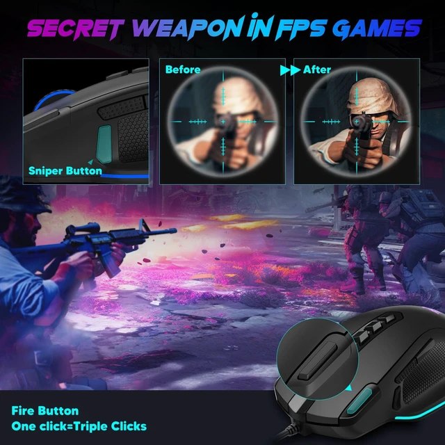 Alt view image 5 of 7 - Wired Gaming Mouse, RGB Backlit Ergonomic Gamer Mouse Up to 8000 DPI, 11 Programmable Buttons & 7 Backlit Modes, Extra Sniper Button, Mouse Gamer for Windows PC Gamers, M614