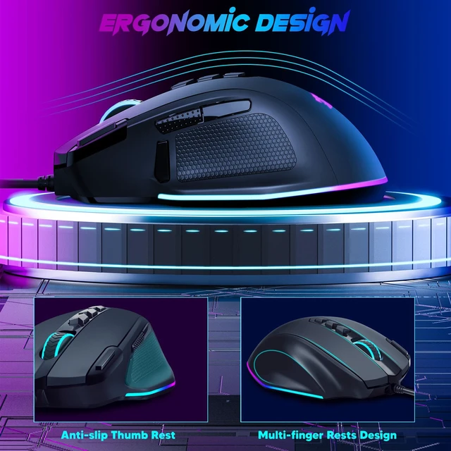 Alt view image 6 of 7 - Wired Gaming Mouse, RGB Backlit Ergonomic Gamer Mouse Up to 8000 DPI, 11 Programmable Buttons & 7 Backlit Modes, Extra Sniper Button, Mouse Gamer for Windows PC Gamers, M614