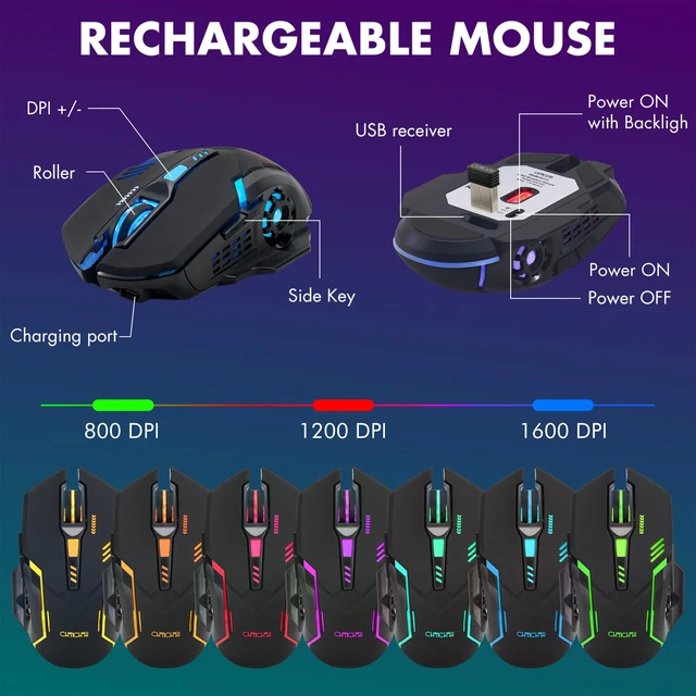 Alt view image 5 of 7 - Wireless Keyboard and Mouse RGB Backlit Rechargeable Battery Gamer | Mechanical Feel Anti-ghosting with Side Button for PC Computer Laptop Compatible with Windows Mac Ps4/Ps5 Xbox one