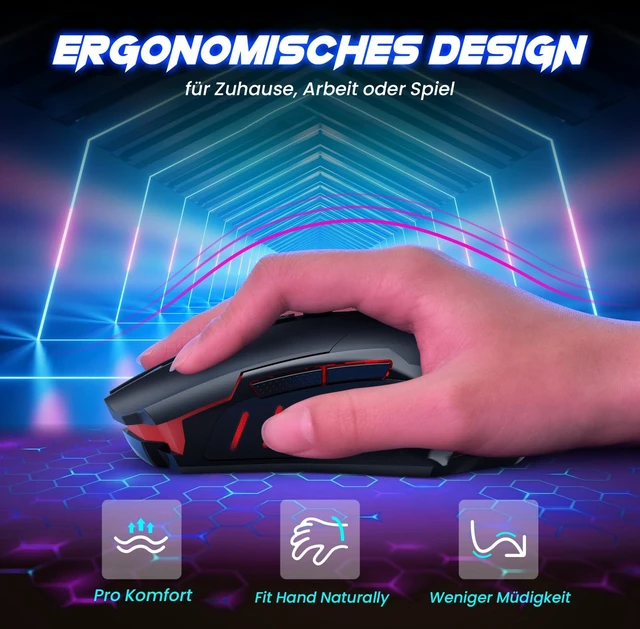 Alt view image 5 of 7 - PC400 Wireless Gaming Mouse with 8000 DPI, 2.4G & Bluetooth Dual Mode Connection - Ergonomic Design, 7 Programmable Buttons, RGB backlighting, Precision Sensor for PC and Gaming