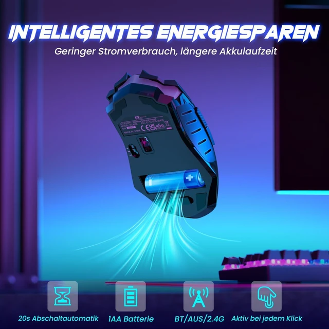 Alt view image 6 of 7 - PC400 Wireless Gaming Mouse with 8000 DPI, 2.4G & Bluetooth Dual Mode Connection - Ergonomic Design, 7 Programmable Buttons, RGB backlighting, Precision Sensor for PC and Gaming