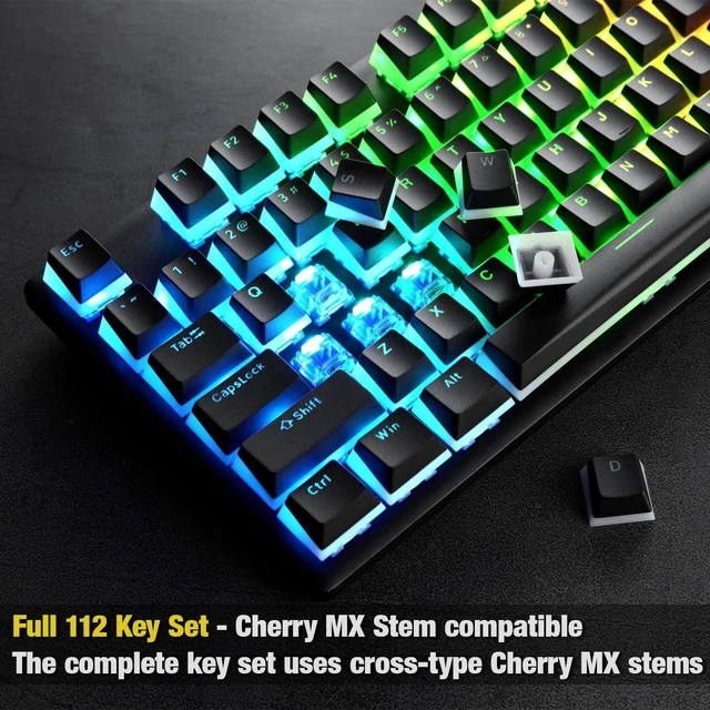 Alt view image 2 of 6 - PBT Doubleshot Keycaps for Gaming Keyboard with Cherry MX Switches, OEM Profile 112 Keys with 6.25U Space Bar, Bevel Cut Keycaps for Backlit Mechanical Keyboard with ANSI Layout, Black/White