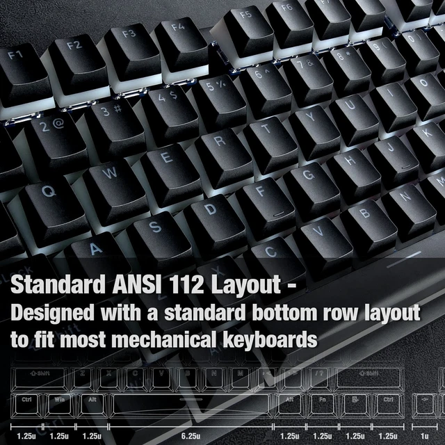 Alt view image 4 of 6 - PBT Doubleshot Keycaps for Gaming Keyboard with Cherry MX Switches, OEM Profile 112 Keys with 6.25U Space Bar, Bevel Cut Keycaps for Backlit Mechanical Keyboard with ANSI Layout, Black/White