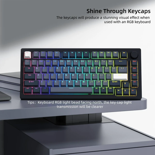 Alt view image 2 of 6 - Shine Through Keycaps - PBT Keycaps for Mechanical Keyboard | 60% 75% 96% 100% Percent, Cherry Profile Key caps Universal Compatiability for Cherry Gateron MX Switches Keyboard-Gray