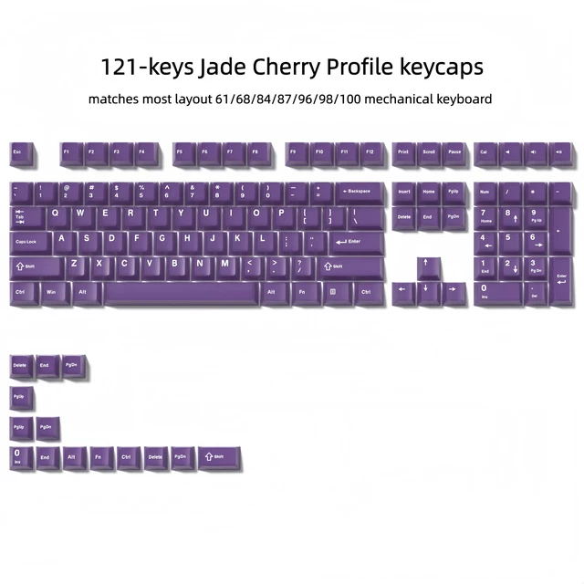 Alt view image 2 of 7 - Double Shot PBT keycaps Set, Cherry Profile Keyboard Keycap | Jade style key caps full size,Custom keycaps for 60% 65% 75% 100% MX switch Mechanical KeyboardPurple)