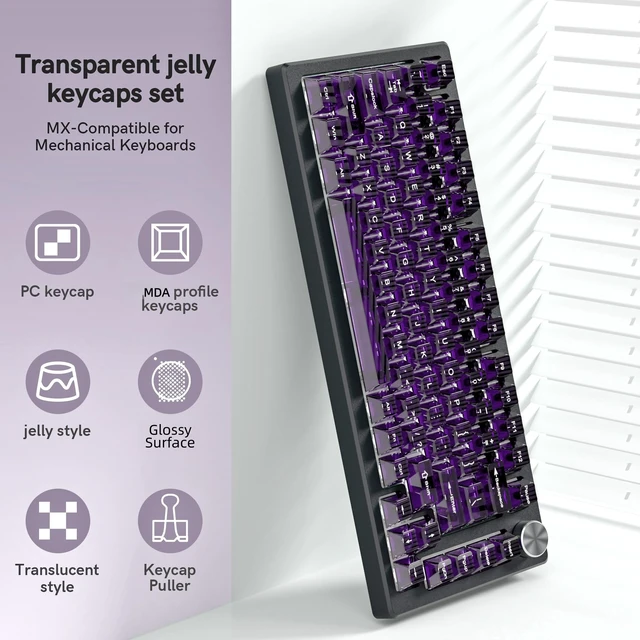 Alt view image 3 of 7 - Clear keycaps Set,Translucent Keyboard keycaps,Jelly Key caps | Shine Through keycap Glossy,Transparent MDA Profile Custom keycaps for Mx Switches Mechanical Keyboard(115-keys,Dark Purple)