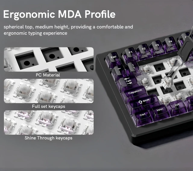 Alt view image 4 of 7 - Clear keycaps Set,Translucent Keyboard keycaps,Jelly Key caps | Shine Through keycap Glossy,Transparent MDA Profile Custom keycaps for Mx Switches Mechanical Keyboard(115-keys,Dark Purple)