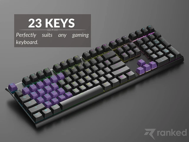 Alt view image 6 of 7 - Rubber Keycap Set | Double Shot Translucent | OEM Profile for Mechanical Gaming Keyboard (Dark Purple, 23 Keys)