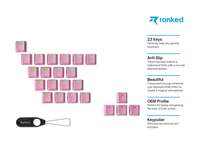 Alt view image 2 of 7 - Rubber Keycap Set | Double Shot Translucent | OEM Profile for Mechanical Gaming Keyboard (Prism Pink, 23 Keys)