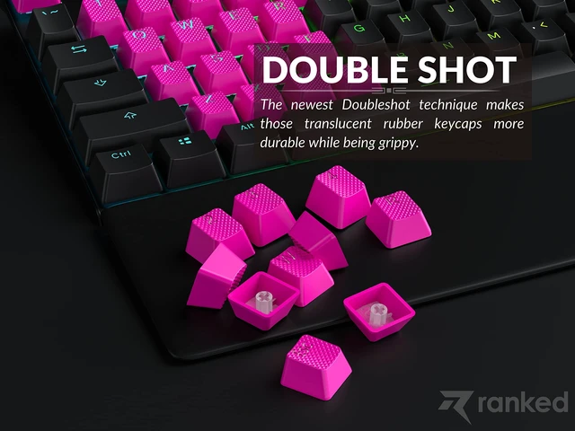 Alt view image 4 of 7 - Rubber Keycap Set | Double Shot Translucent | OEM Profile for Mechanical Gaming Keyboard (Neon Pink, 23 Keys)
