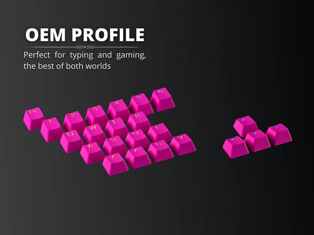 Alt view image 7 of 7 - Rubber Keycap Set | Double Shot Translucent | OEM Profile for Mechanical Gaming Keyboard (Neon Pink, 23 Keys)