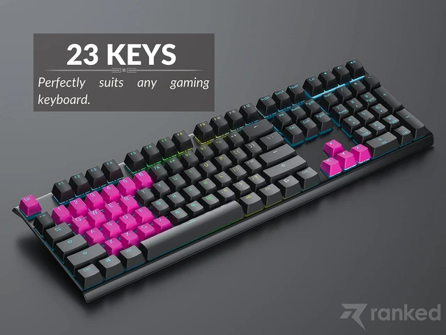 Alt view image 6 of 7 - Rubber Keycap Set | Double Shot Translucent | OEM Profile for Mechanical Gaming Keyboard (Neon Pink, 23 Keys)