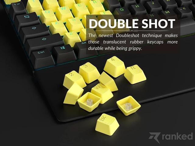 Alt view image 4 of 7 - Rubber Keycap Set | Double Shot Translucent | OEM Profile for Mechanical Gaming Keyboard (Yellow, 23 Keys)