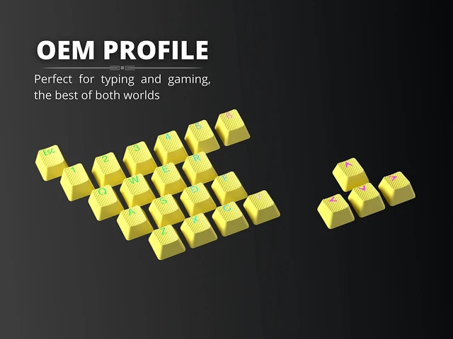 Alt view image 7 of 7 - Rubber Keycap Set | Double Shot Translucent | OEM Profile for Mechanical Gaming Keyboard (Yellow, 23 Keys)