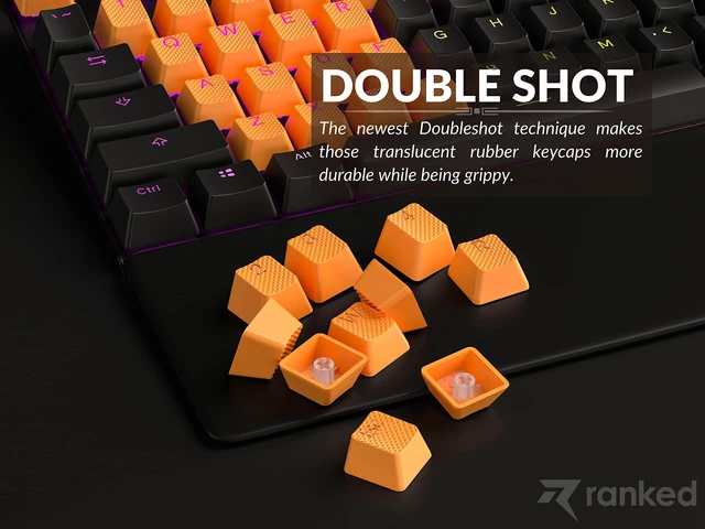 Alt view image 4 of 7 - Rubber Keycap Set | Double Shot Translucent | OEM Profile for Mechanical Gaming Keyboard (Neon Orange, 23 Keys)