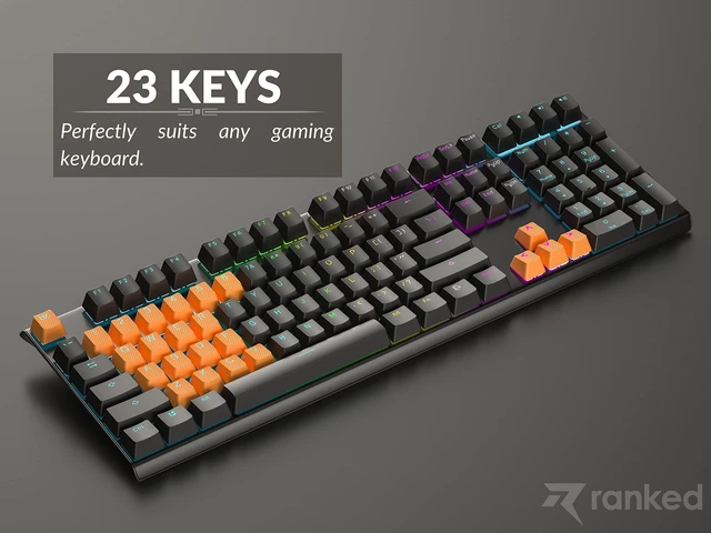 Alt view image 6 of 7 - Rubber Keycap Set | Double Shot Translucent | OEM Profile for Mechanical Gaming Keyboard (Neon Orange, 23 Keys)
