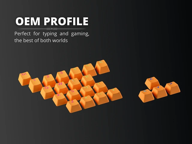 Alt view image 7 of 7 - Rubber Keycap Set | Double Shot Translucent | OEM Profile for Mechanical Gaming Keyboard (Neon Orange, 23 Keys)