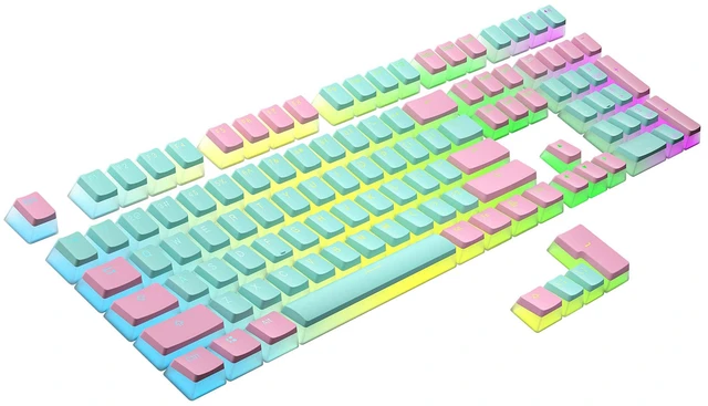 Main image of Pudding PBT Keycaps | 112 Double Shot Translucent ANSI US & ISO Layout | OEM Profile for RGB Mechanical Gaming Keyboard (Miami)