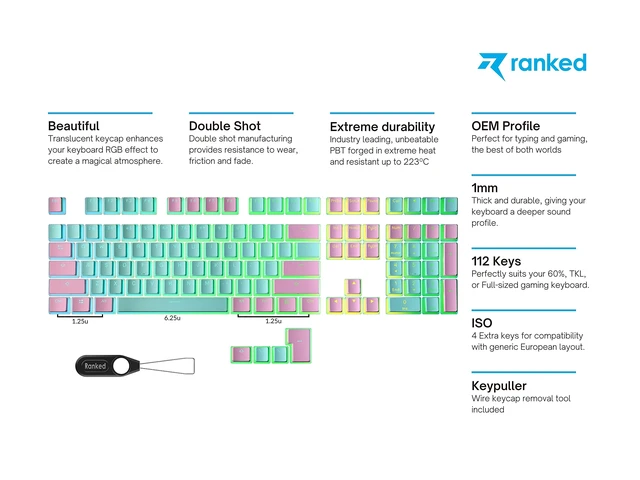 Alt view image 2 of 7 - Pudding PBT Keycaps | 112 Double Shot Translucent ANSI US & ISO Layout | OEM Profile for RGB Mechanical Gaming Keyboard (Miami)