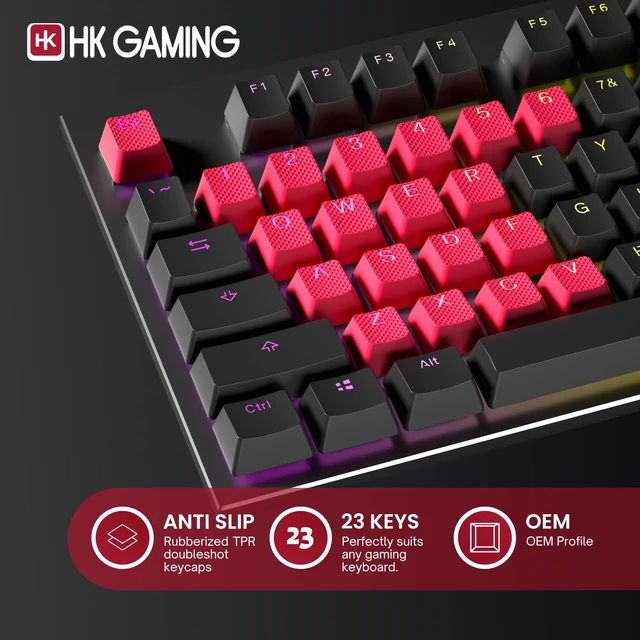 Alt view image 2 of 6 - Rubber Backlit Doublesht Keycap Set | OEM Profile for Mechanical Keyboard (23 Keys, Spanish Red)