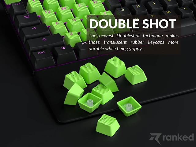 Alt view image 4 of 7 - Rubber Keycap Set | Double Shot Translucent | OEM Profile for Mechanical Gaming Keyboard (Neon Green, 23 Keys)