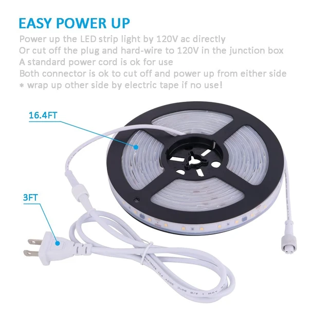 Alt view image 2 of 7 - 120V Dimmable LED Strip Light, Waterproof IP65, No Need Transformer, Warm White 2800K 110V LED Rope Light, 16.4ft LED Tape Light 115V Under-Cabinet Light Flexible, Dimming by Wall Dimmer Switch