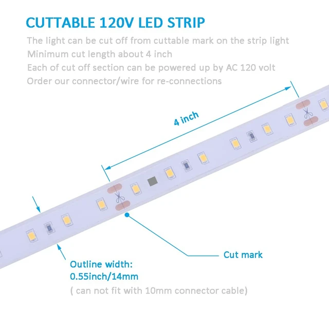Alt view image 7 of 7 - 120V Dimmable LED Strip Light, Waterproof IP65, No Need Transformer, Warm White 2800K 110V LED Rope Light, 16.4ft LED Tape Light 115V Under-Cabinet Light Flexible, Dimming by Wall Dimmer Switch