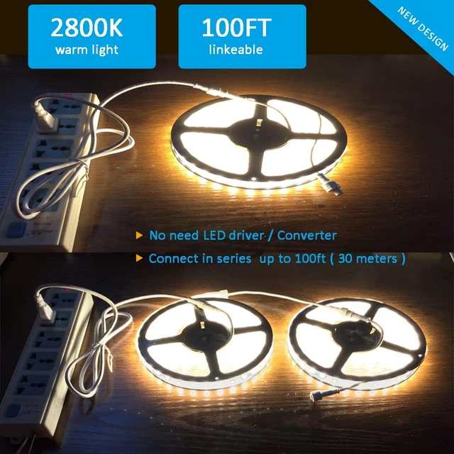 Alt view image 6 of 7 - 120V Dimmable LED Strip Light, Waterproof IP65, No Need Transformer, Warm White 2800K 110V LED Rope Light, 16.4ft LED Tape Light 115V Under-Cabinet Light Flexible, Dimming by Wall Dimmer Switch