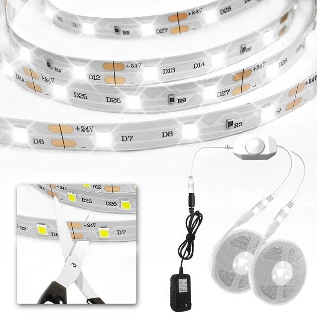 Alt view image 6 of 6 - White LED Strip Lights, 50ft Dimmable 6500K Lights for Mirror | Daylight White, Strong Adhesive, Knob Control, Flexible 24V Led Lights for Kitchen Cabinets, Bedroom