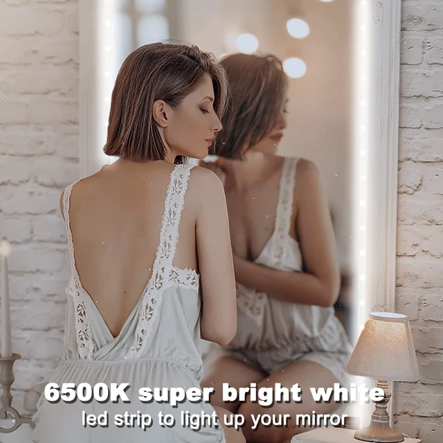 Alt view image 4 of 6 - White LED Strip Lights, 50ft Dimmable 6500K Lights for Mirror | Daylight White, Strong Adhesive, Knob Control, Flexible 24V Led Lights for Kitchen Cabinets, Bedroom
