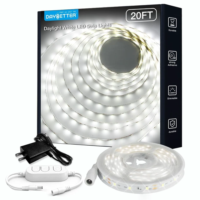 Main image of White LED Strip Light, 20 ft Dimmable Bright Rope Lighting, 6500K 24V Strips, 360 LEDs 2835 Tape Lights for Bedroom, Kitchen, Mirror, Home Decoration(1 Roll)