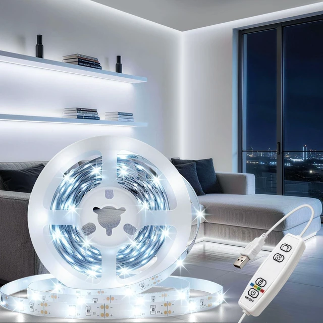 Main image of 16.4ft 150 LEDs Strip Lights 6000k, 8 Modes USB Cuttable Led Light Strip Dimmable, Led Tape Light for Bedroom, TV Backlight, Mirror, Kitchen Decoration