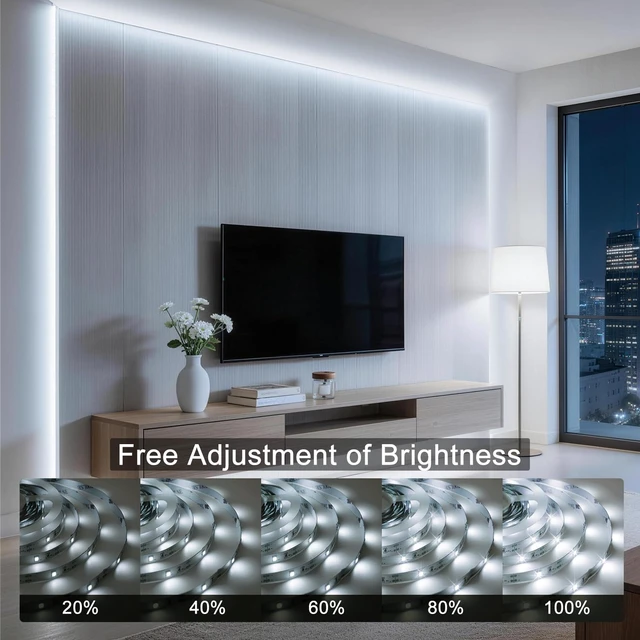 Alt view image 2 of 7 - 16.4ft 150 LEDs Strip Lights 6000k, 8 Modes USB Cuttable Led Light Strip Dimmable, Led Tape Light for Bedroom, TV Backlight, Mirror, Kitchen Decoration