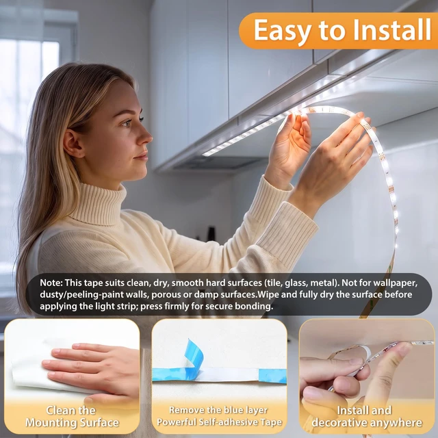 Alt view image 6 of 7 - 16.4ft 150 LEDs Strip Lights 6000k, 8 Modes USB Cuttable Led Light Strip Dimmable, Led Tape Light for Bedroom, TV Backlight, Mirror, Kitchen Decoration