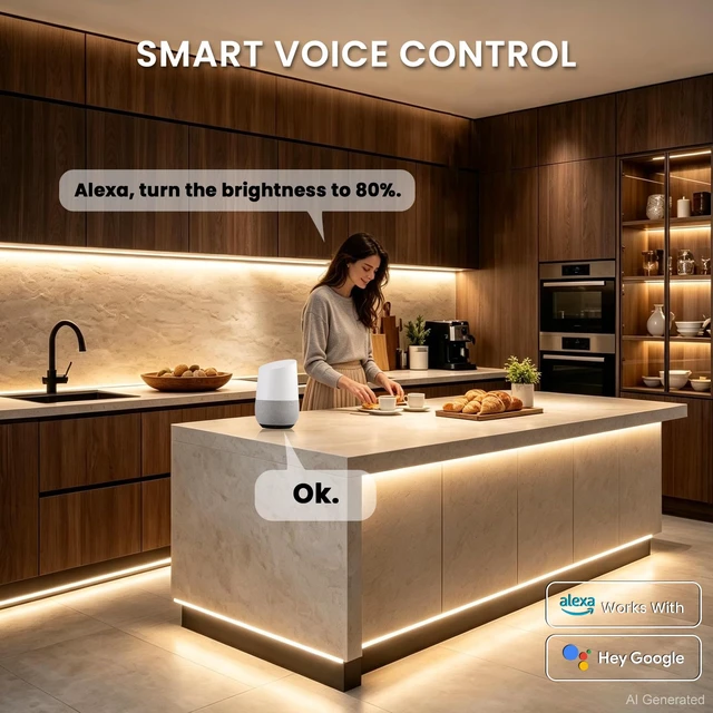 Alt view image 2 of 7 - 24V CCT COB LED Strip Light 32.8FT Kit, 2700K-6500K Cuttable with Alexa | COB LED Dimmable CRI 93+ 4W+/FT LED Tape Lights with Power Supply for Bedroom Kitchen Cabinet Living Room Ceiling