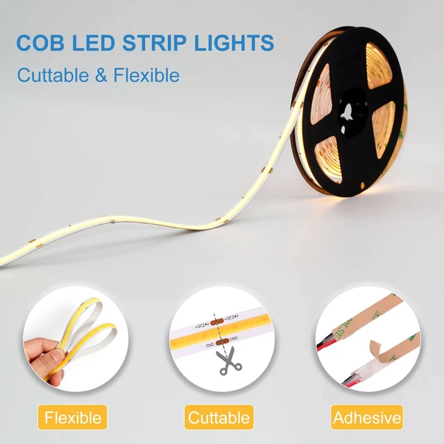 Alt view image 5 of 7 - COB LED Strip Lights Non-Waterproof 24VDC Natural White 4000K 16.4FT | CRI 92Ra+, Flexible LED Tape Lighting, DIY Cuttable, For Bedroom Kitchen Cabinet Shelf (Power Supply Not Included)
