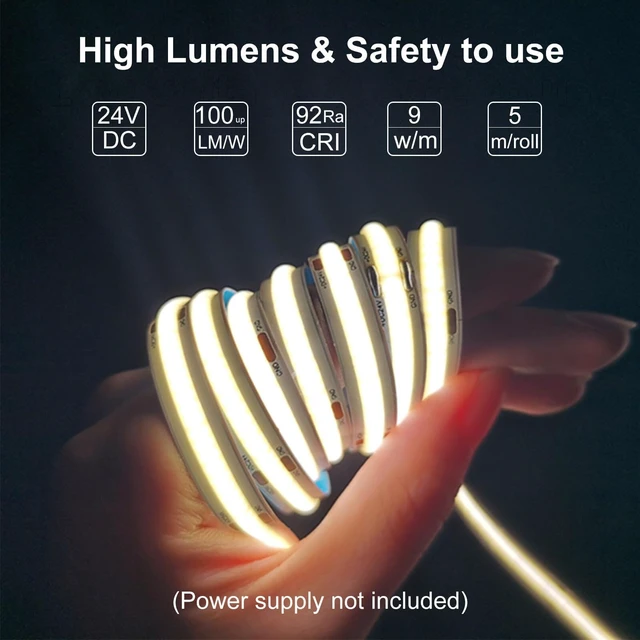 Alt view image 2 of 7 - COB LED Strip Lights Non-Waterproof 24VDC Natural White 4000K 16.4FT | CRI 92Ra+, Flexible LED Tape Lighting, DIY Cuttable, For Bedroom Kitchen Cabinet Shelf (Power Supply Not Included)