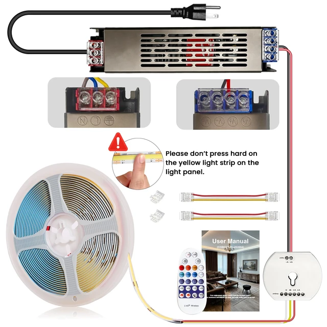 Alt view image 7 of 7 - 24V CCT COB LED Strip Light 32.8FT Kit, 2700K-6500K Cuttable with Alexa | COB LED Dimmable CRI 93+ 4W+/FT LED Tape Lights with Power Supply for Bedroom Kitchen Cabinet Living Room Ceiling