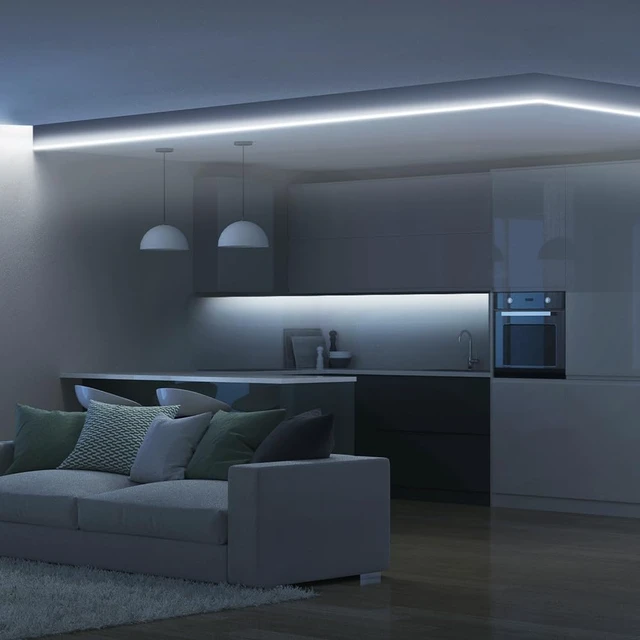 Alt view image 6 of 7 - 16 ft COB LED Tape Light, 3000K, Remote Dimming, Plug-in | Adhesive Backing, Dry Indoor, Direct-Wire Installation, 36W, RF Remote Included, 2950 Lumens Total, Bright White, Ultrathin